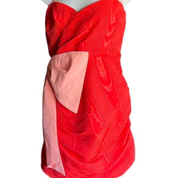 Future Collective Red Shantung  Spaghetti Strap Statement Pink Bow Mini Dress - Picture 10 of 11